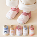 儿童地板袜秋冬加绒防滑不掉跟卡通绑带新生婴儿室内宝宝学步鞋 袜