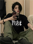 宽松休闲T恤男女潮 短袖 妈个鸡妈MGJM设计感美式 幻影字母印花夏季