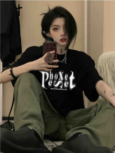 妈个鸡妈MGJM设计感美式幻影字母印花夏季短袖宽松休闲T恤男女潮