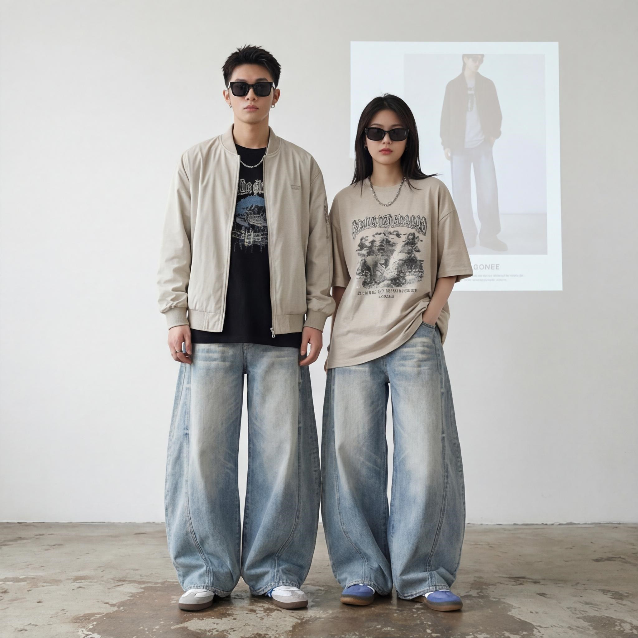 妈个鸡妈MGJM复古水洗做旧弯刀设计牛仔裤男女阔腿裤镰刀裤潮情侣,男装,牛仔裤,淘宝优惠券,粉丝福利购,淘宝优惠卷