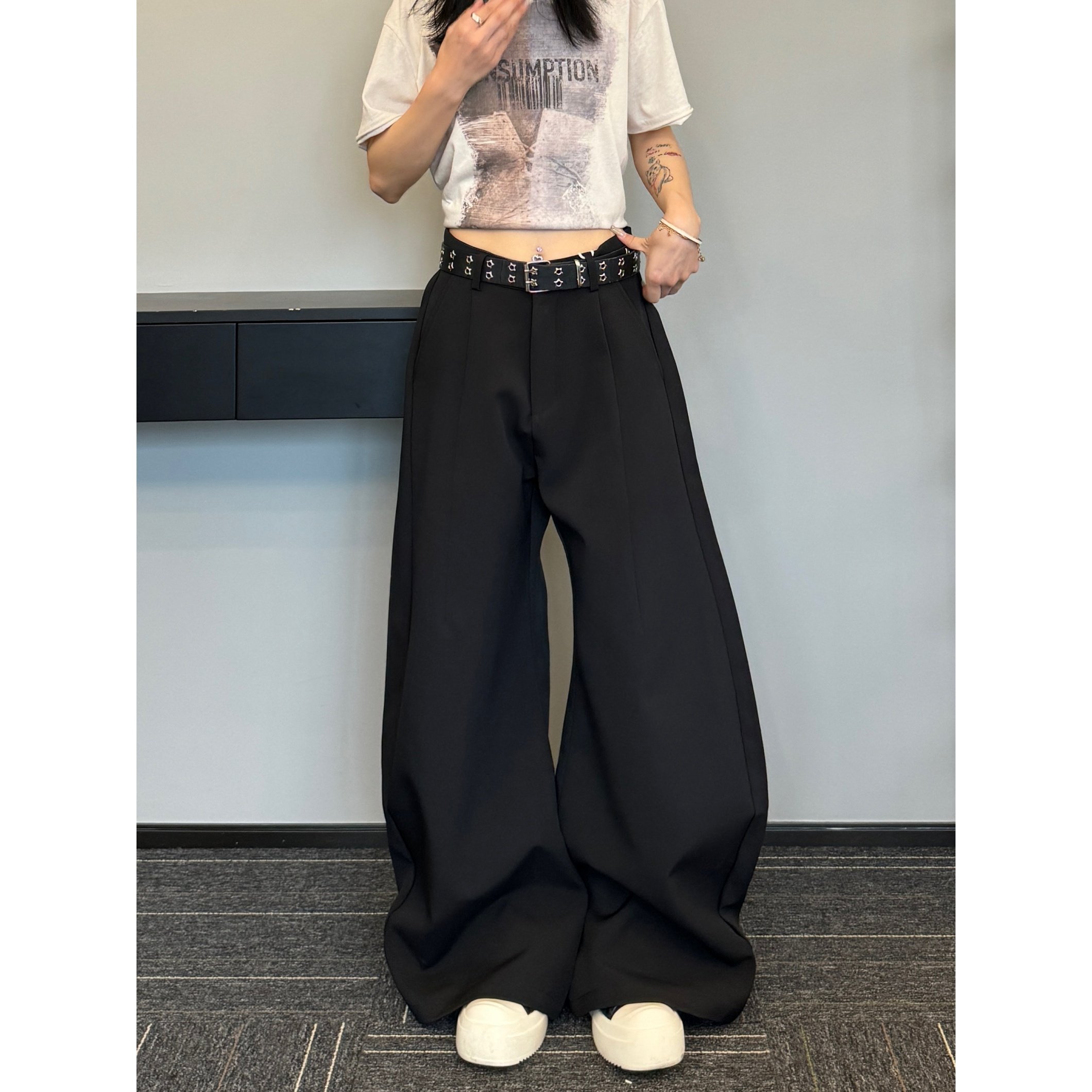 妈个鸡妈MGJM松弛感夏季薄款显瘦弯刀休闲裤高街垂感宽松裤子男女
