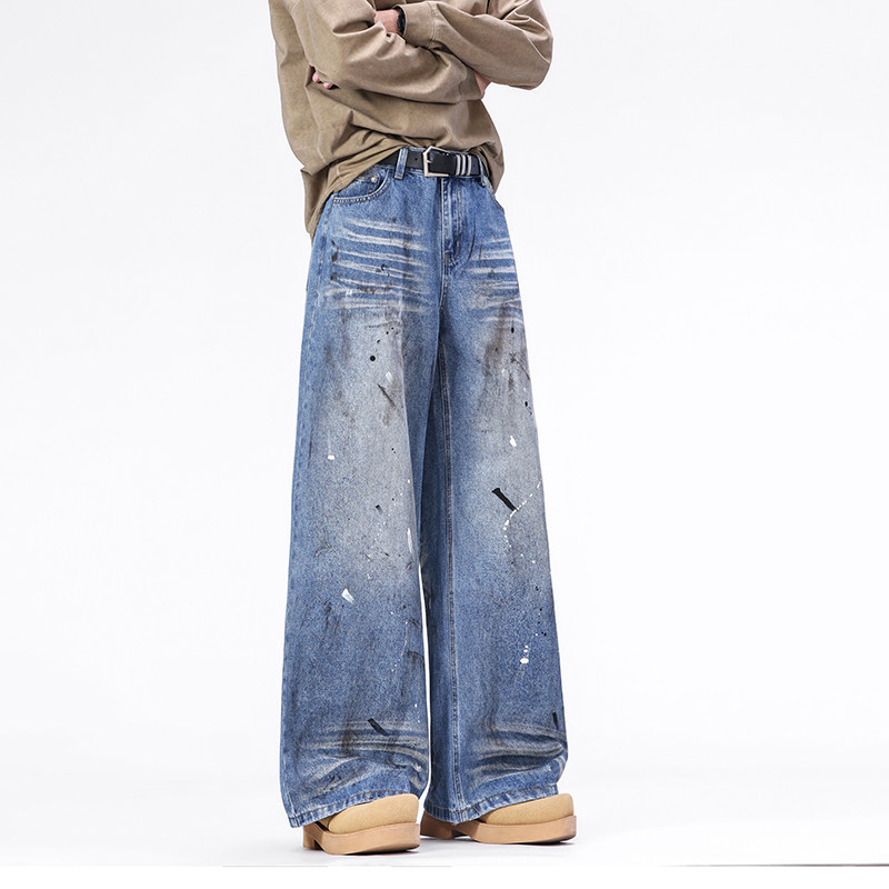 妈个鸡妈MGJM美式高街泼漆涂鸦弯刀牛仔裤男女脏脏裤做旧废土风潮,男装,牛仔裤,淘宝优惠券,粉丝福利购,淘宝优惠卷