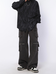 妈个鸡妈MGJM做旧街头机能工装牛仔裤多口袋宽松直筒裤子长裤男女