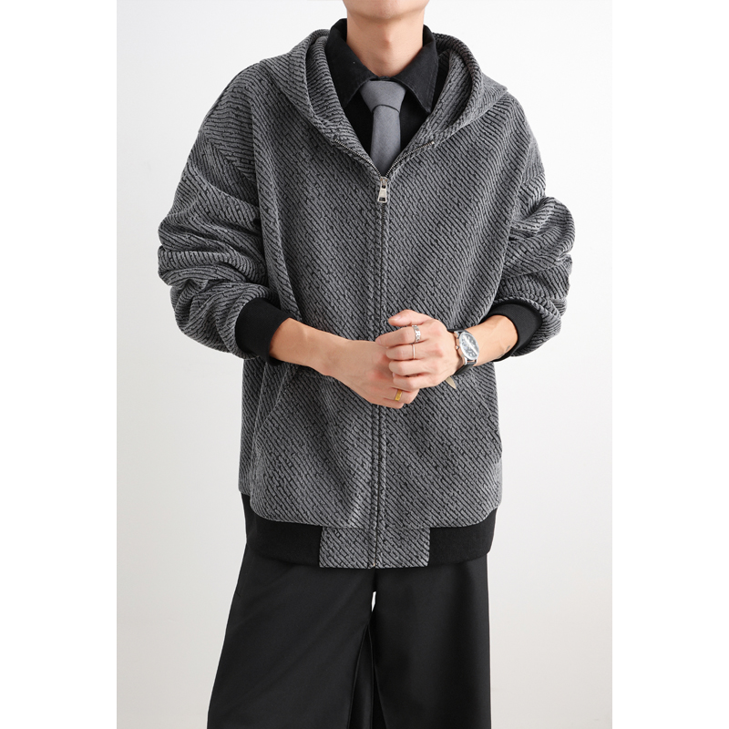 宽松肌理感连帽开衫卫衣外套情侣