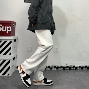 妈个鸡妈 韩国ins2021早春新款韩版百搭宽松阔腿裤直筒牛仔裤男女