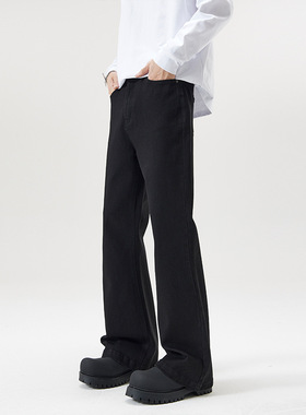 妈个鸡妈MGJM美式高街黑色弯刀微喇牛仔裤男女高级感潮牌拖地长裤