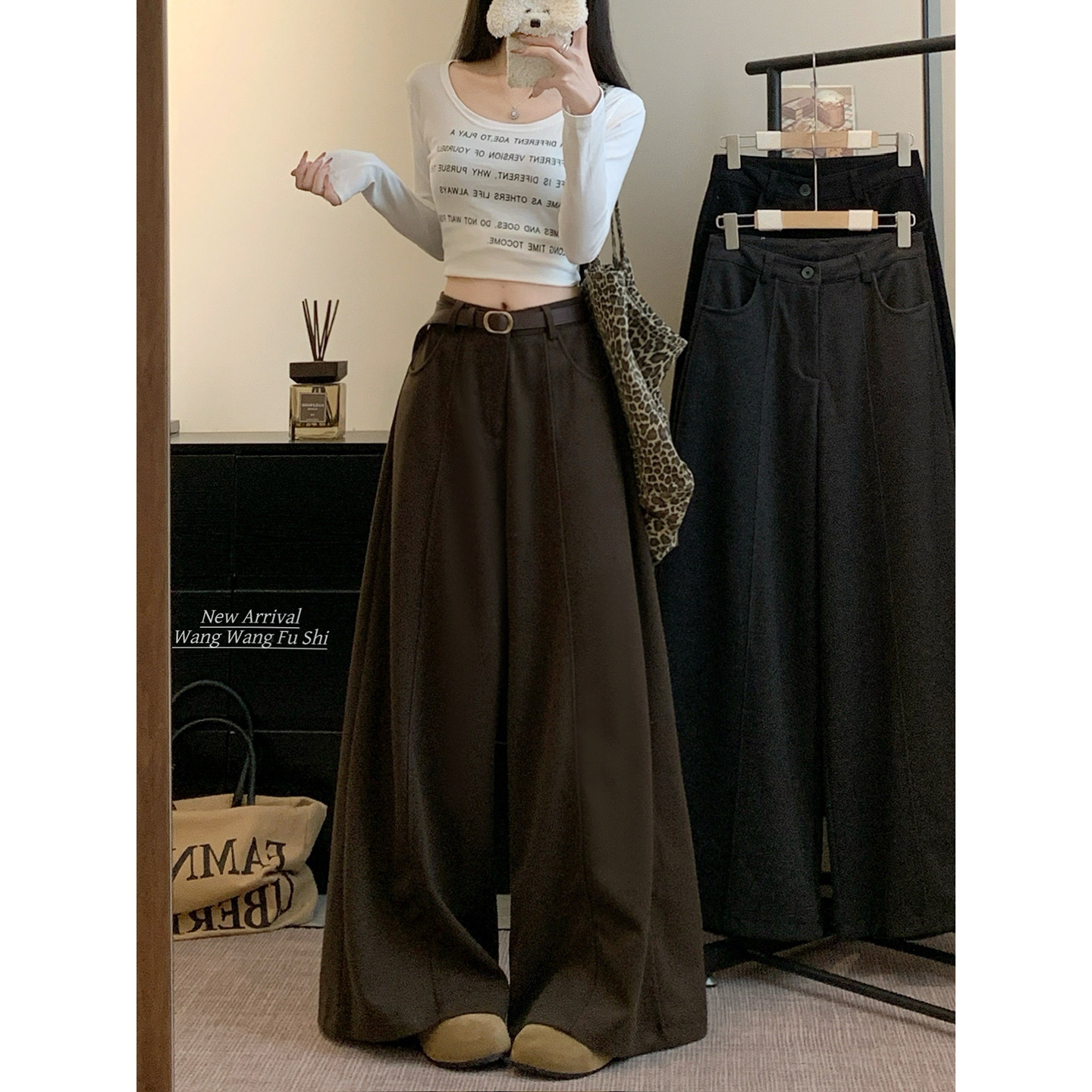 妈个鸡妈MGJM美式喇叭裤子新款加绒呢子阔腿裤男女宽松休闲裤宽松