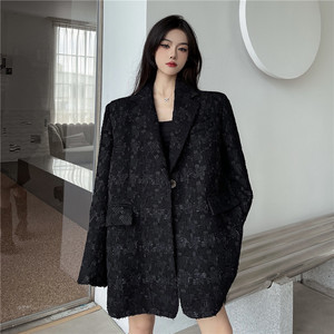 妈个鸡妈 ins粗花编织肌理感宽松休闲袖口开叉西装外套男女西服潮