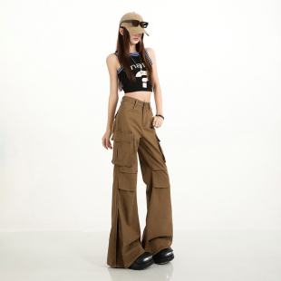 休闲裤 裤 潮牌 褶皱工装 妈个鸡妈MGJM纯棉解构拼接贴袋设计感喇叭裤