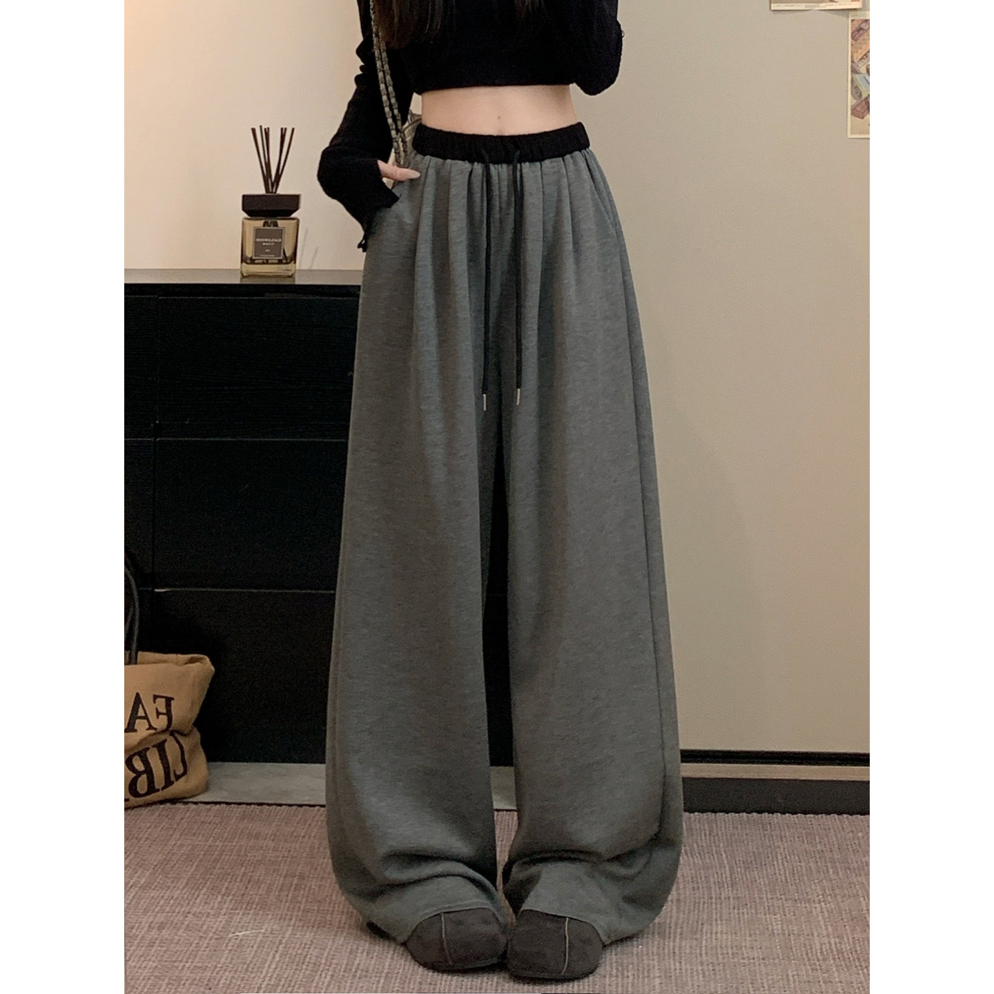 妈个鸡妈MGJM美式复古拼色腰头抽绳垂感休闲裤男女宽松阔腿裤子潮,男装,休闲裤,淘宝优惠券,粉丝福利购,淘宝优惠卷