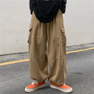 韩国ins秋季 灯笼裤 复古多口袋阔腿工装 宽松休闲裤 男女 裤 妈个鸡妈