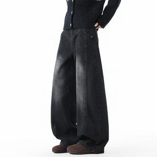 子 男水洗做旧百搭宽松直筒裤 妈个鸡妈MGJM美式 复古弯刀阔腿牛仔裤