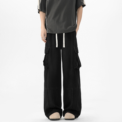 垂感拼接大口袋松紧工装裤休闲裤