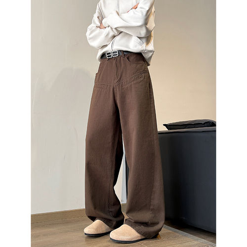 水洗结构拼接弯刀工装裤牛仔裤字