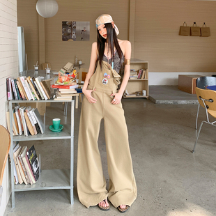 *鸡妈MGJM美式复古松弛慵懒感简约水洗宽松背带牛仔裤男女阔腿