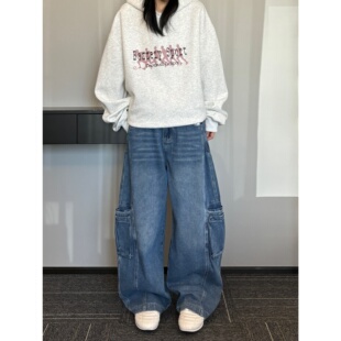 妈个鸡妈MGJM嘻哈街头hippop多口袋阔腿工装裤男女水洗宽松牛仔裤