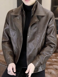 高端双领子皮衣外套男士秋冬季2025新款皮毛一体加绒加厚夹克男款