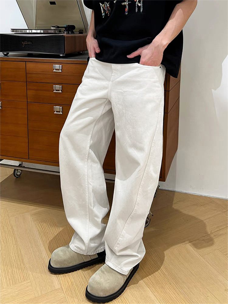 高端白色牛仔弯刀裤男士2025年新款秋季薄款宽松直筒休闲裤子男款