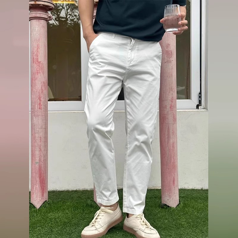 高端白色直筒休闲裤男士2025年新款夏季男裤舒适百搭便西裤子男款