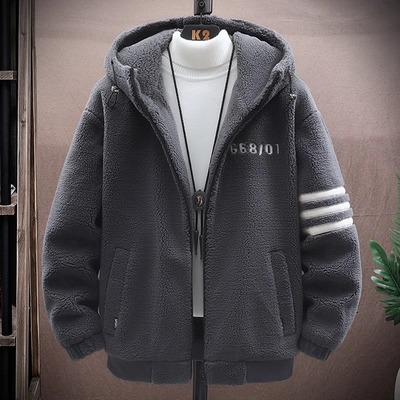 高端连帽羊羔绒外套男士秋冬季2025年新款摇粒绒加绒加厚棉服男款