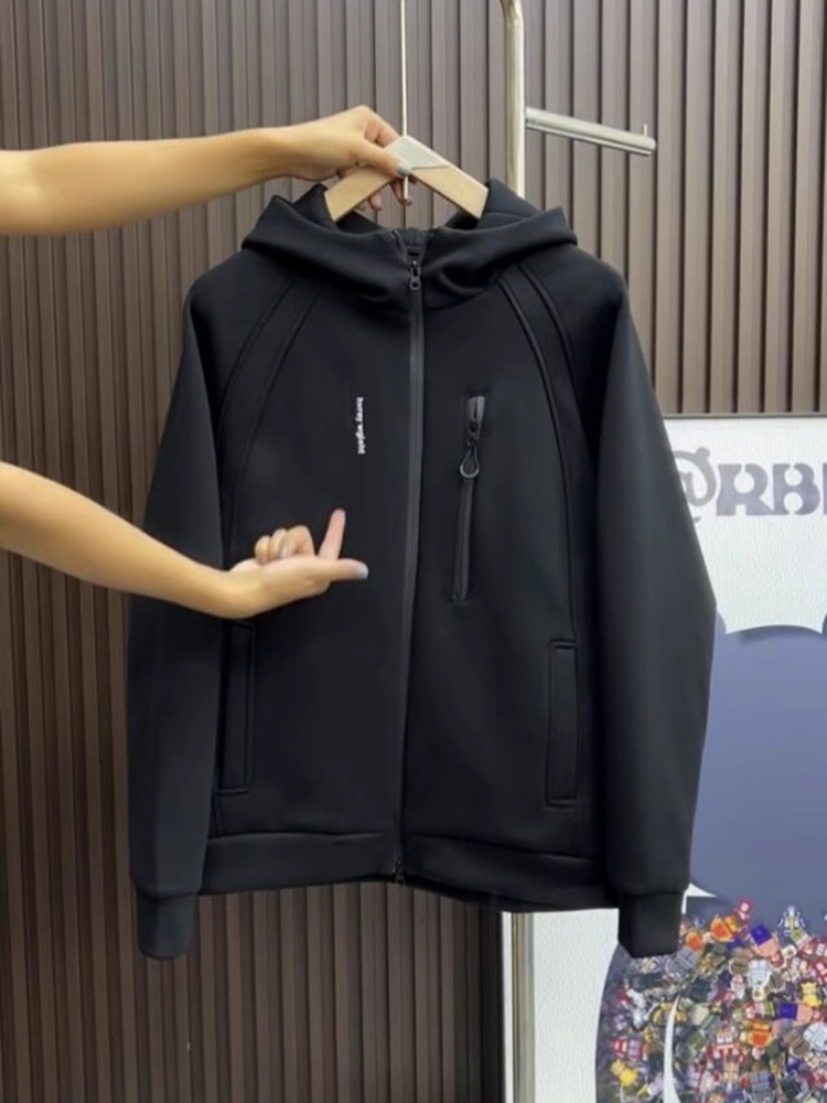 高端拉炼夹克外套男士秋冬季2025新款高级感加绒加厚连帽卫衣男款
