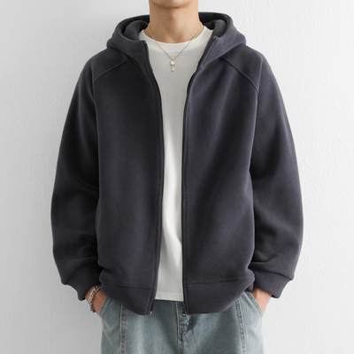 高端羊羔绒宽松卫衣外套男士2025新款秋冬季加绒加厚连帽夹克男款