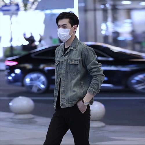 高端短款覆古牛仔外套男士春秋季2025年新款潮牌休闲 工作服夹克