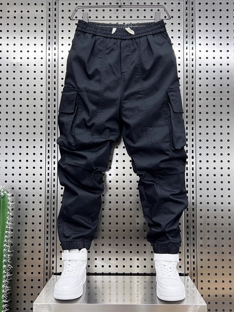 潮牌直筒黑色工装裤男士2025新款束脚卫裤休闲裤子春秋季薄款男款