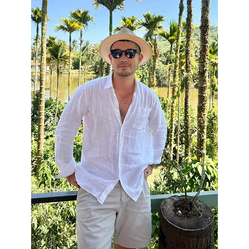 高端白色薄款亚麻长袖衬衫男士2025新款秋季宽松棉麻防晒衬衣男款