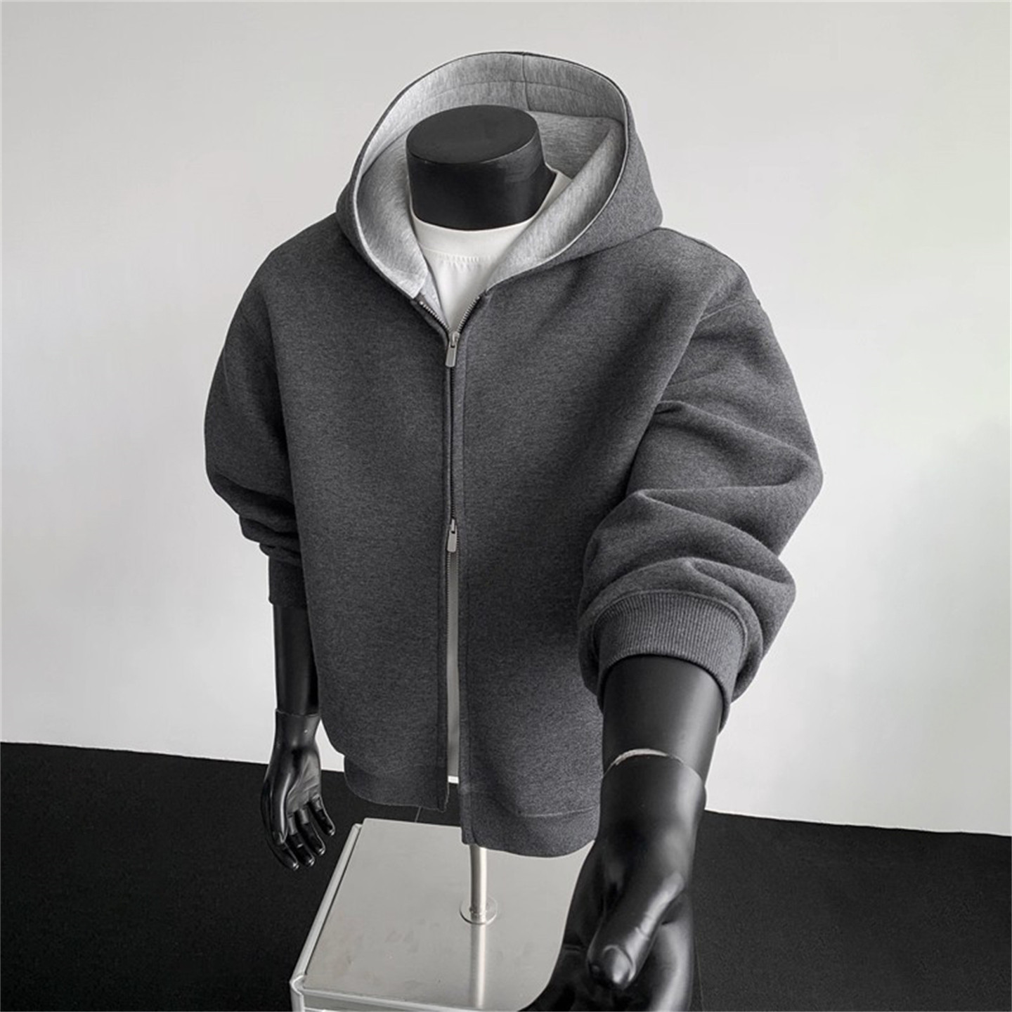 高端双拉链带帽开衫卫衣外套男士2025新款秋冬季加厚帽衫夹克男款