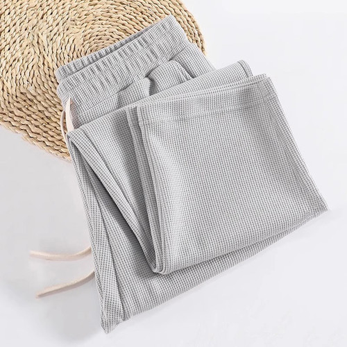 高端纯色宽松直筒卫裤男士秋冬季2025新款华夫格运动休闲裤子男款