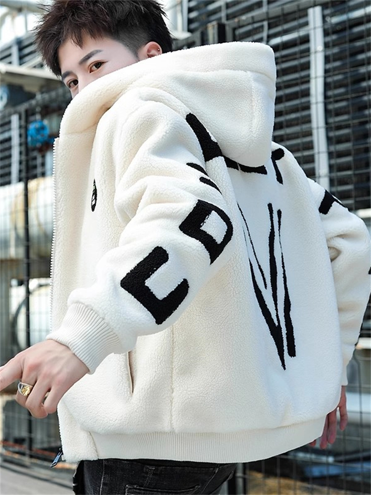 高端羊羔绒外套男士冬季2025新款摇粒绒连帽加绒加厚保暖卫衣男款