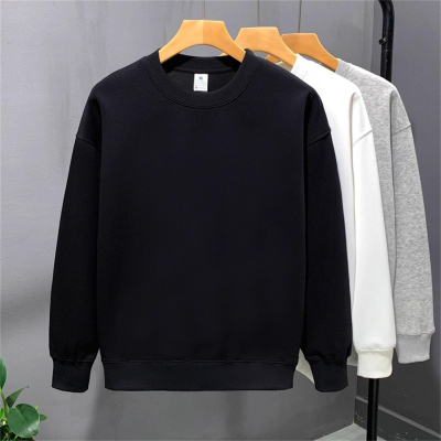 高端纯棉加绒加厚无帽卫衣男士2025新款秋冬季圆领打底衫情侣男款