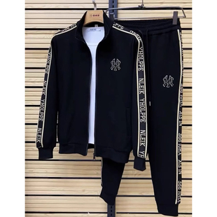 高端立领休闲运动服套装男士秋冬季2024新款潮牌开衫卫衣卫裤男装