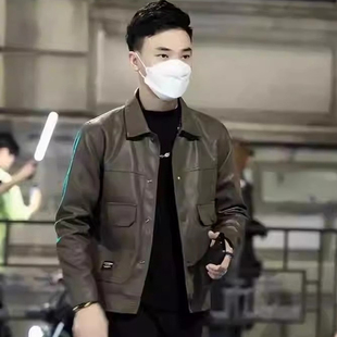 高端棕色翻领皮衣外套男士秋冬季2025年新款单排扣皮夹克男款加绒