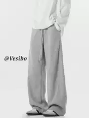 American High Street Curved-Leg Pants for Men, Winter Trendy Brand Wide-Leg Gray Sweatpants, Retro Loose Straight-Leg Casual Pants