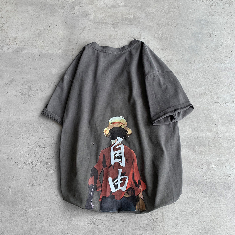 短袖t恤男士2019新款夏季韩版潮流潮牌体恤卡通帅气衣服男装上衣券后49.00元