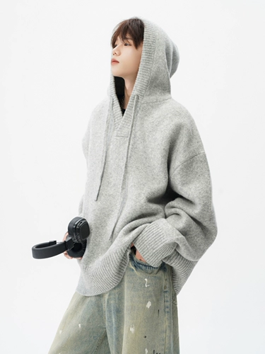 Трикотажный свитер с капюшоном, кардиган, демисезонная куртка для влюбленных, в американском стиле