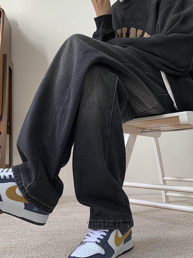 VINTAGE VIBE VELVET JEANS MENS WINTER HIGH STREET VERSATILE CASUAL WIDE-LEG PANTS AMERICAN YOUTH STRAIGHT PANTS