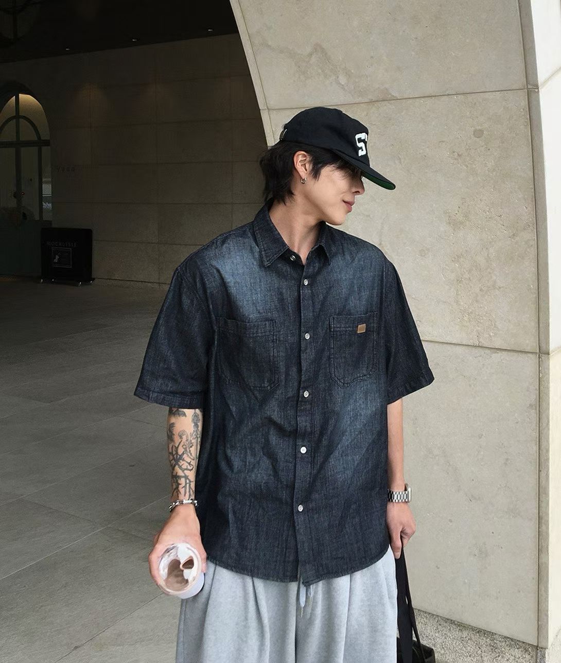 东大门FRAP水洗磨白牛仔衬衫