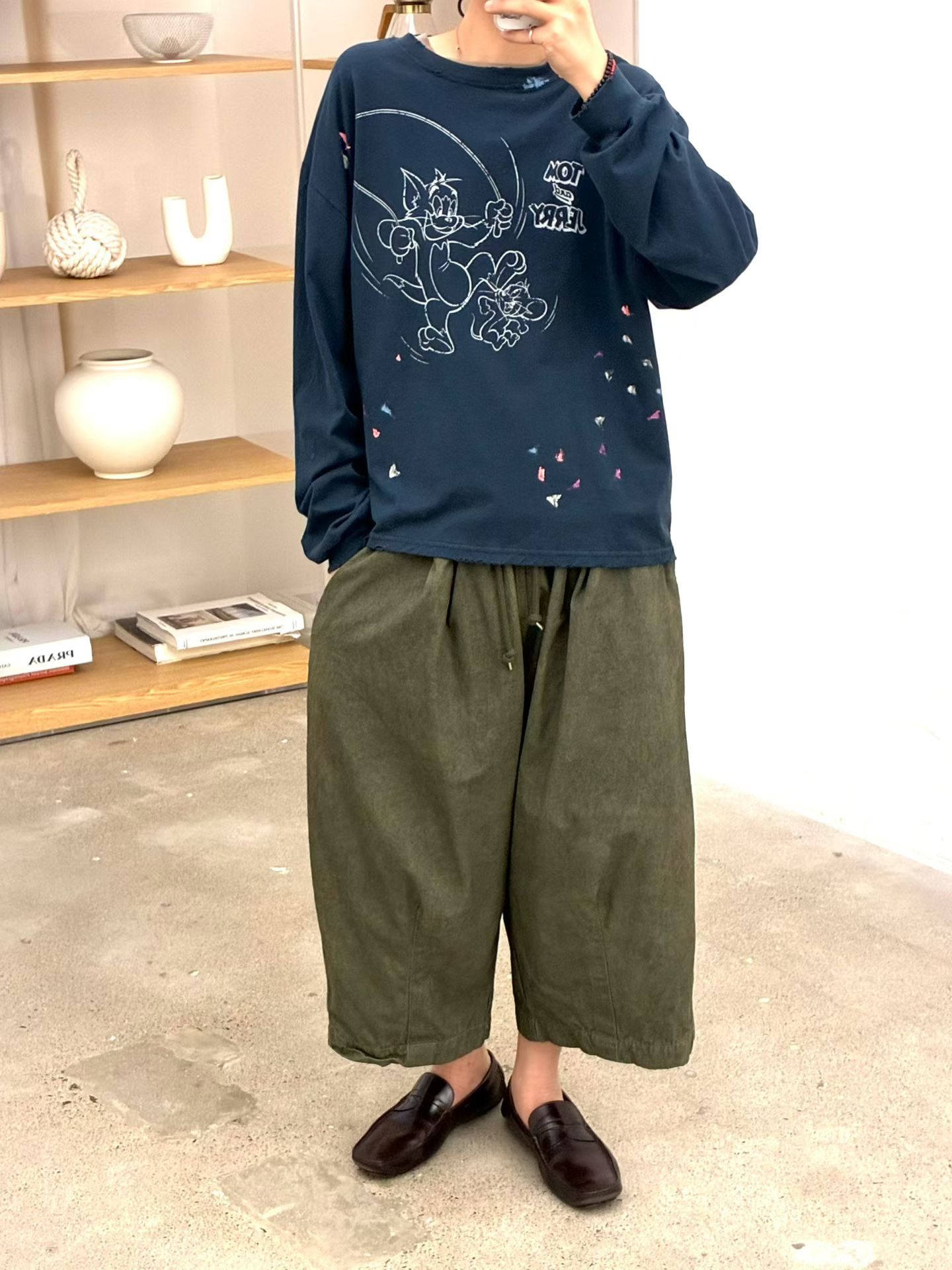 东大门男8分松紧腰阔腿休闲裤