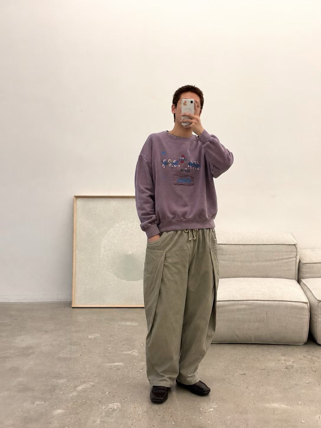 东大门男装纯色宽松直筒休闲裤