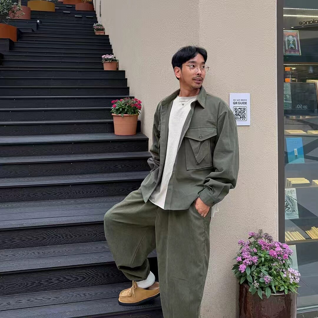 东大门男装军旅风长袖衬衫