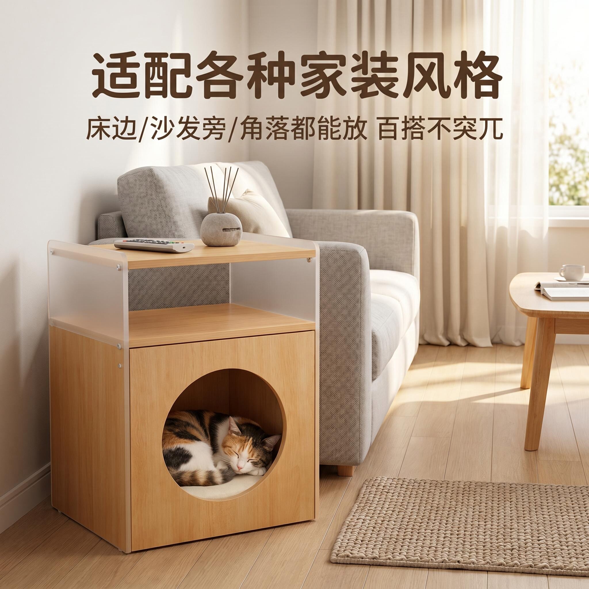 木质猫窝收纳屋家用沙发边宠物床适配各种家装风格