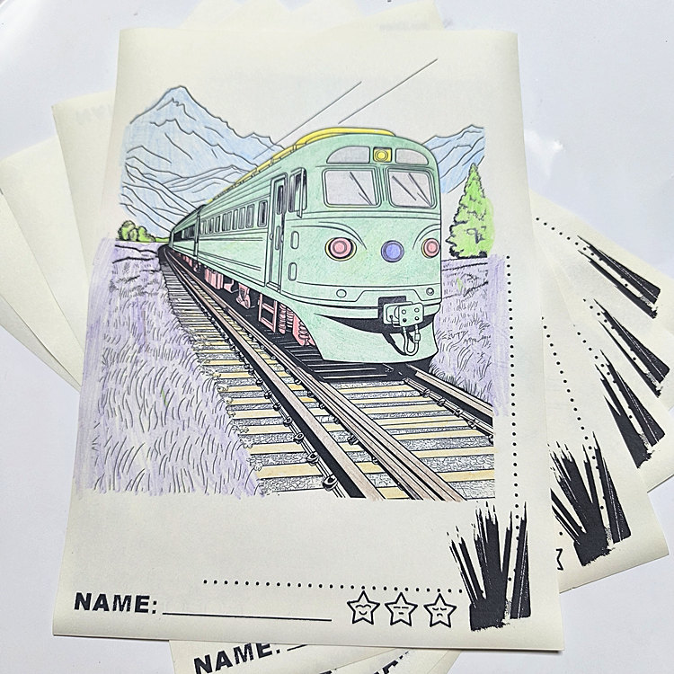 高铁火车混搭幼儿园儿童宝宝启蒙认知涂色本手绘填充色图画本玩具