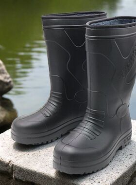 夏季男士高筒棉雨鞋防滑厚底一体轻便加绒防水鞋泡沫保暖雨靴洗车