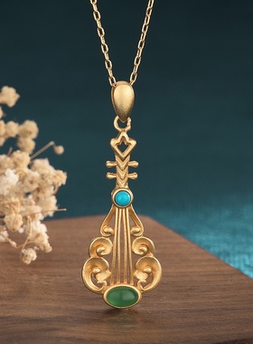 2021国潮古法金工艺宫廷风设计琵琶仿玉髓吊坠古风汉服搭配项链女