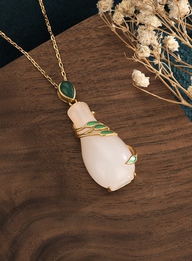 梅陇首饰中国风设计复古宫廷珐琅彩白玉项链古装汉服旗袍搭配项饰