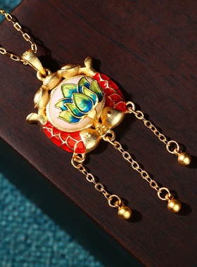 艾尔缘年年有余锦鲤莲花小众设计感中国风仿玉石流苏复古项链