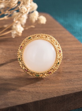 2021夏季国潮新品配饰中国风旗袍汉服宫廷设计仿和田玉复古戒指女